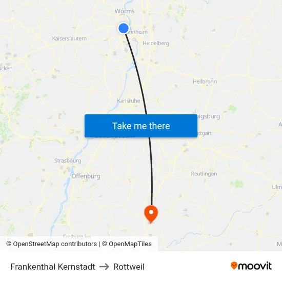 Frankenthal Kernstadt to Rottweil map