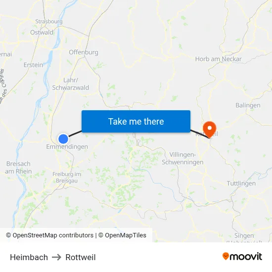 Heimbach to Rottweil map