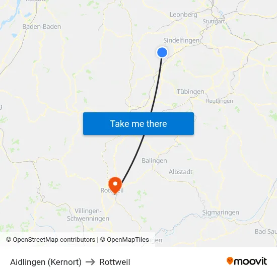 Aidlingen (Kernort) to Rottweil map