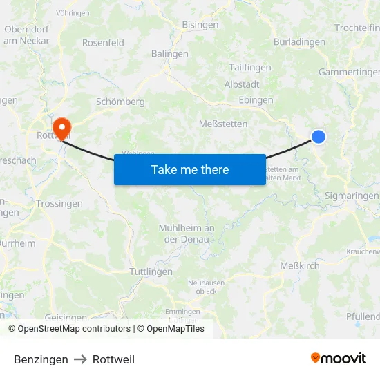 Benzingen to Rottweil map