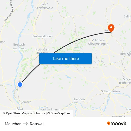 Mauchen to Rottweil map