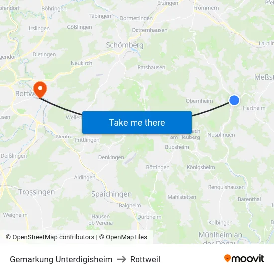 Gemarkung Unterdigisheim to Rottweil map