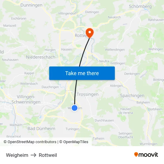 Weigheim to Rottweil map