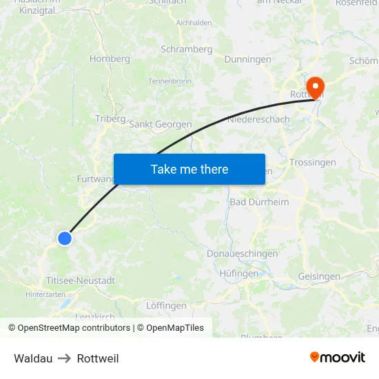 Waldau to Rottweil map