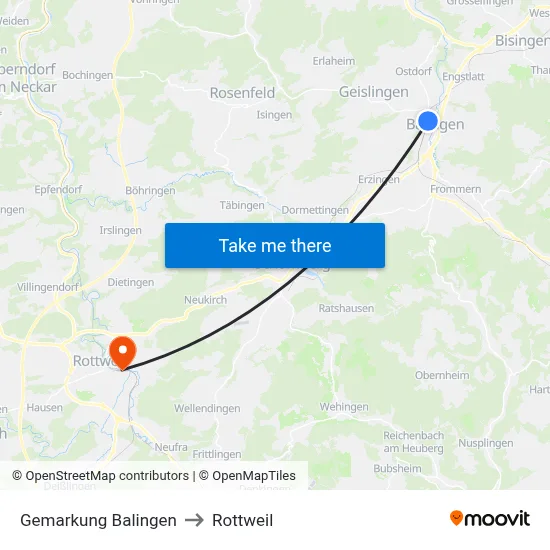 Gemarkung Balingen to Rottweil map