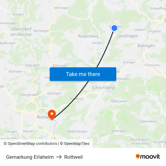 Gemarkung Erlaheim to Rottweil map