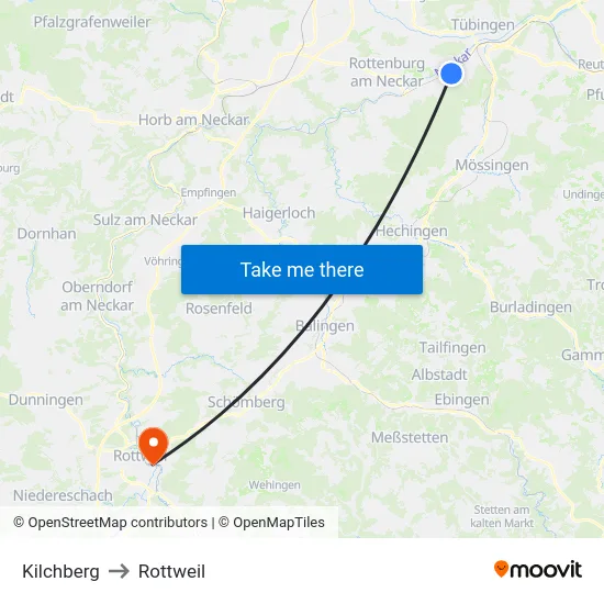 Kilchberg to Rottweil map