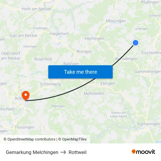 Gemarkung Melchingen to Rottweil map