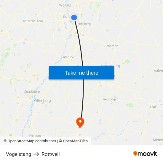 Vogelstang to Rottweil map