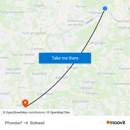 Pfrondorf to Rottweil map