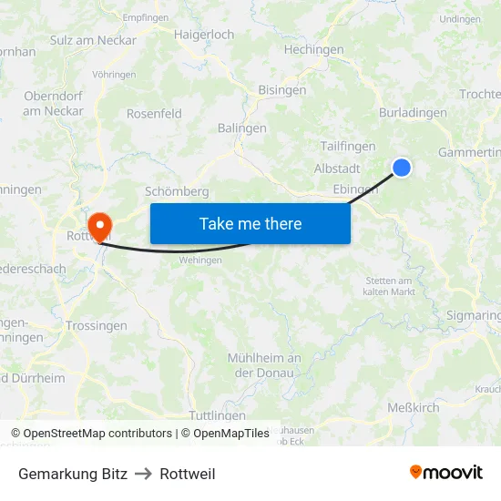 Gemarkung Bitz to Rottweil map
