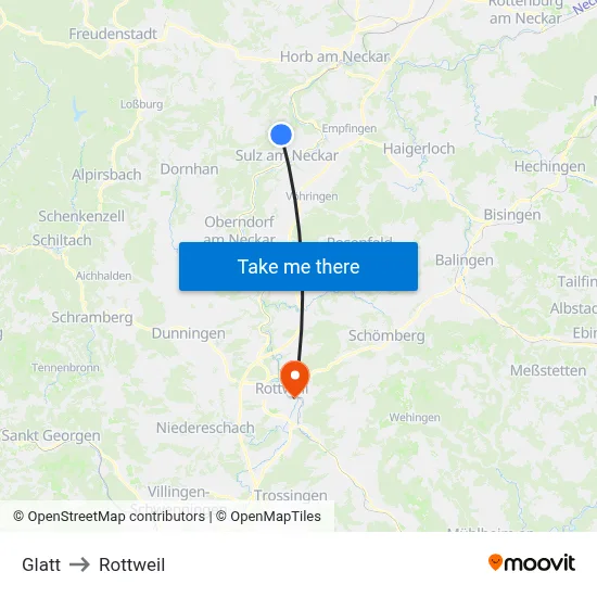 Glatt to Rottweil map
