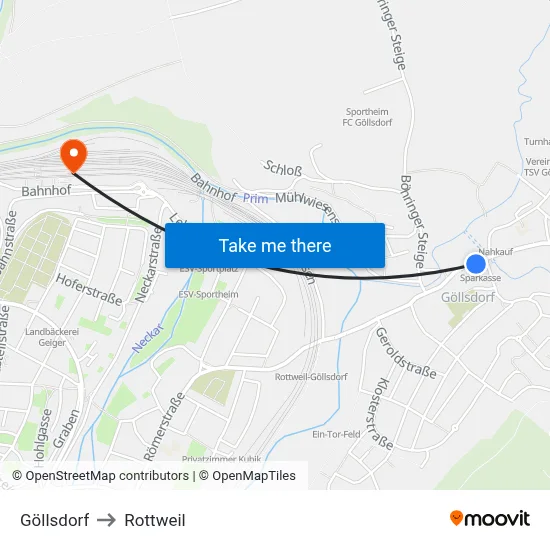 Göllsdorf to Rottweil map