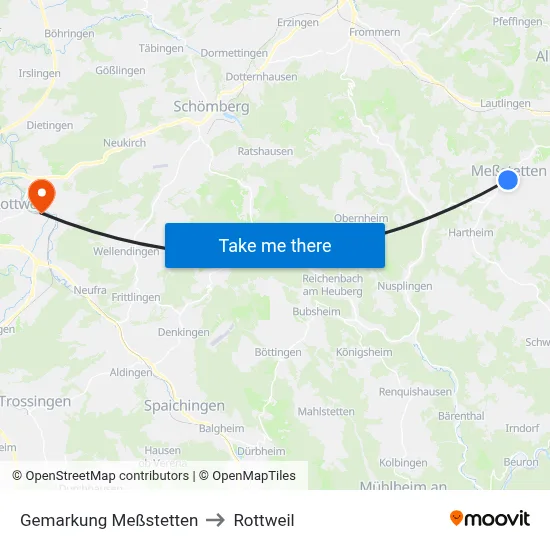 Gemarkung Meßstetten to Rottweil map