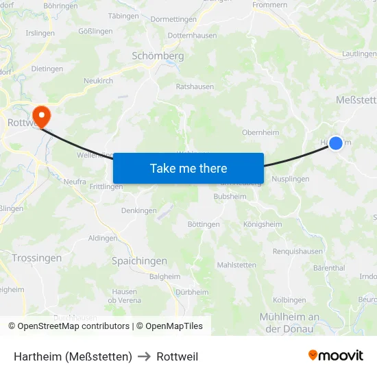 Hartheim (Meßstetten) to Rottweil map