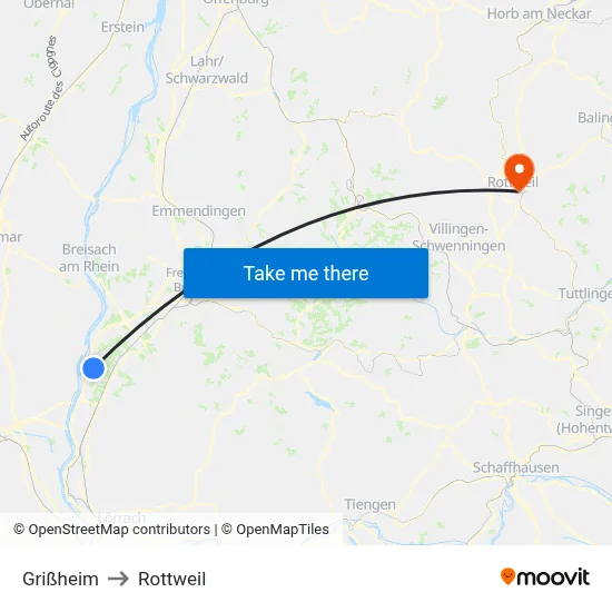 Grißheim to Rottweil map