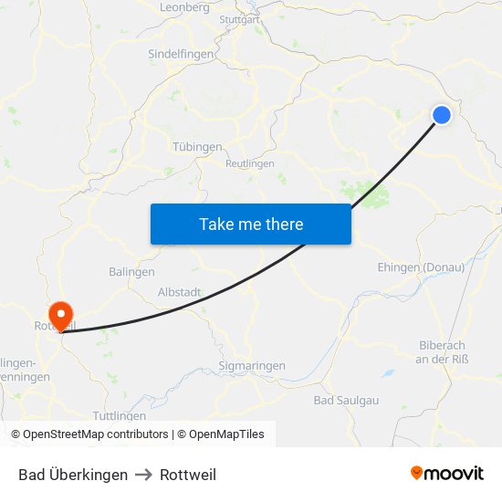 Bad Überkingen to Rottweil map