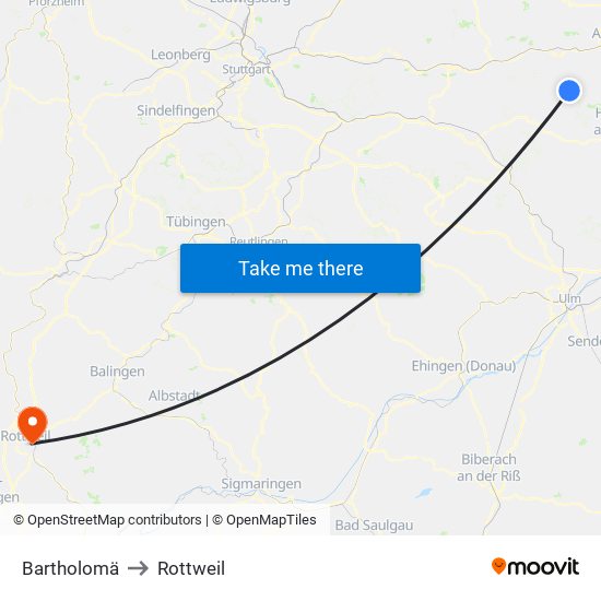 Bartholomä to Rottweil map