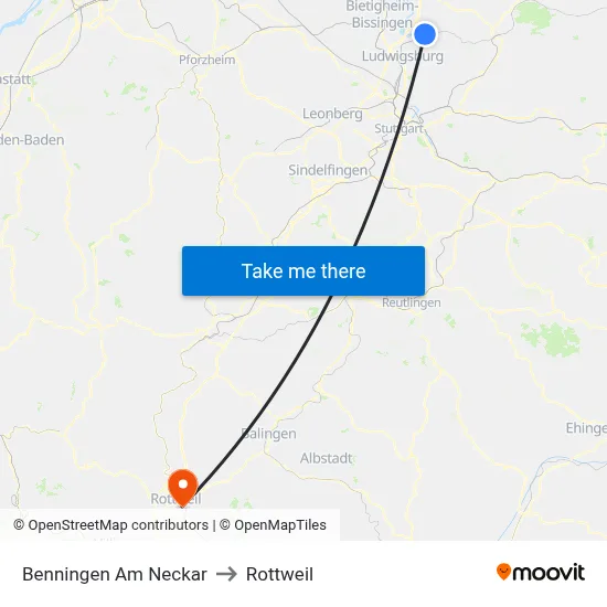 Benningen Am Neckar to Rottweil map