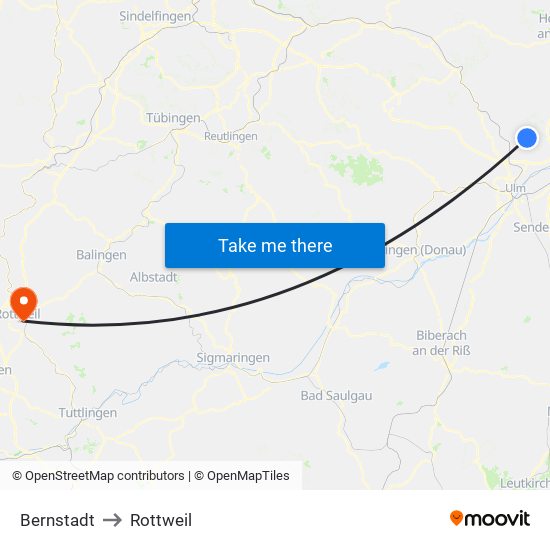 Bernstadt to Rottweil map