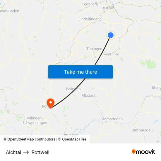 Aichtal to Rottweil map