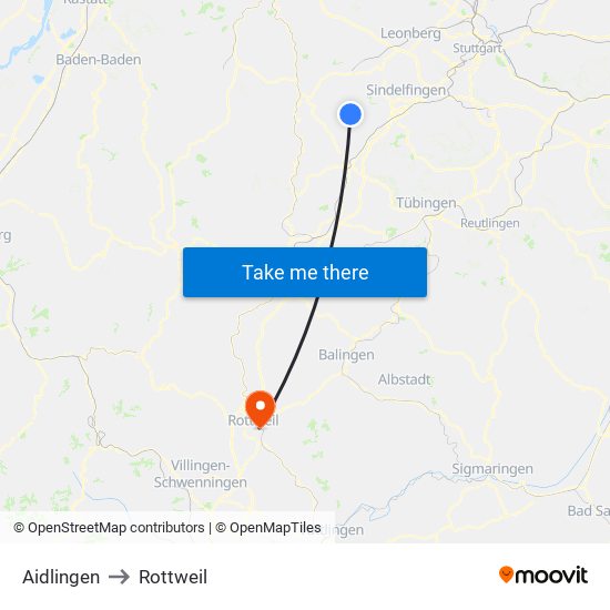 Aidlingen to Rottweil map