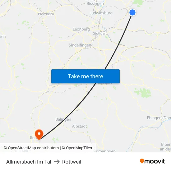 Allmersbach Im Tal to Rottweil map