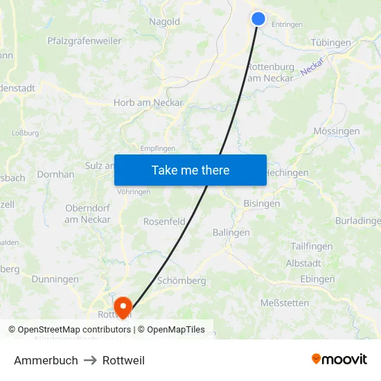Ammerbuch to Rottweil map