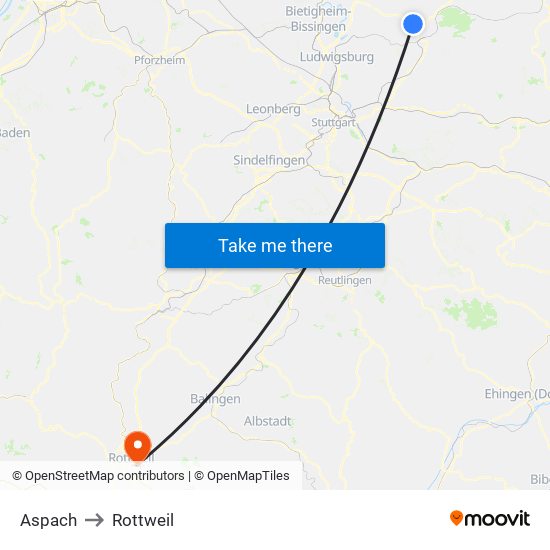 Aspach to Rottweil map