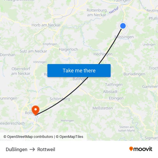 Dußlingen to Rottweil map