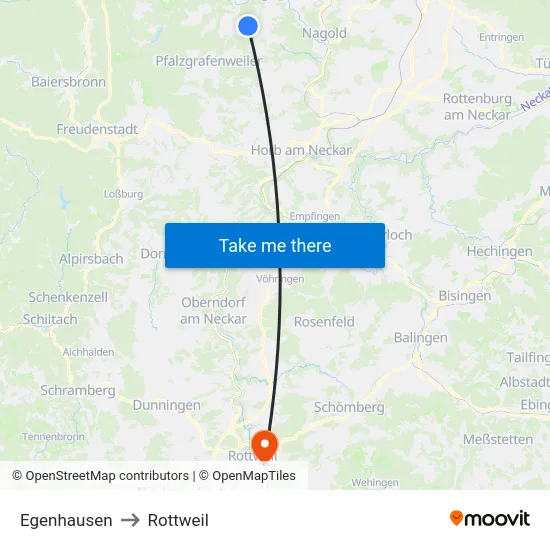 Egenhausen to Rottweil map
