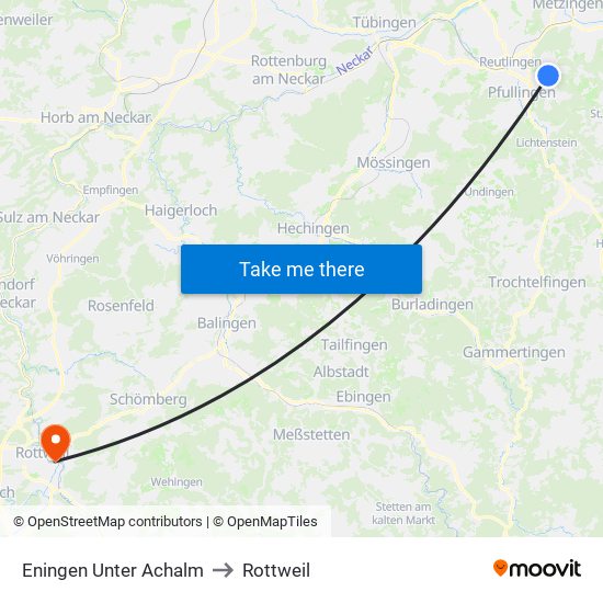 Eningen Unter Achalm to Rottweil map