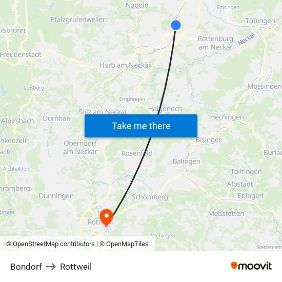 Bondorf to Rottweil map