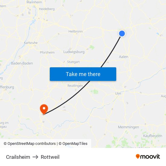 Crailsheim to Rottweil map