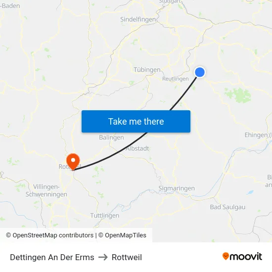 Dettingen An Der Erms to Rottweil map
