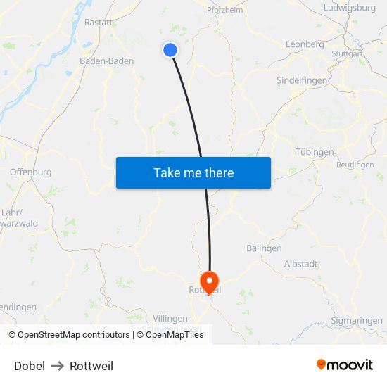 Dobel to Rottweil map