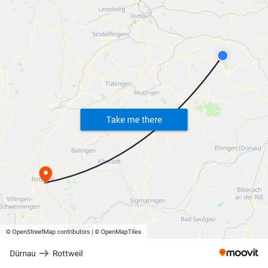 Dürnau to Rottweil map