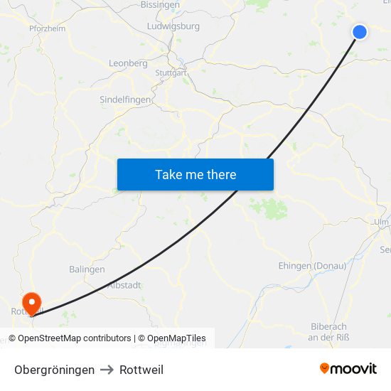Obergröningen to Rottweil map