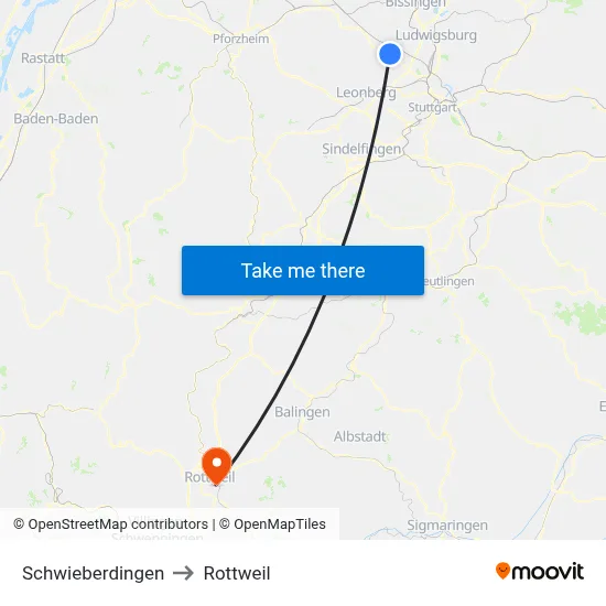 Schwieberdingen to Rottweil map