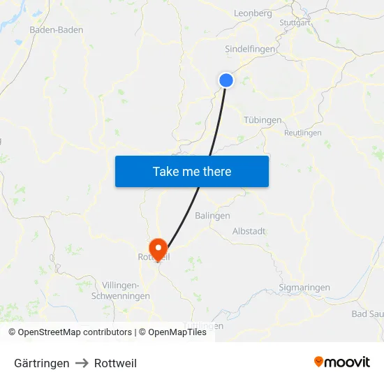 Gärtringen to Rottweil map