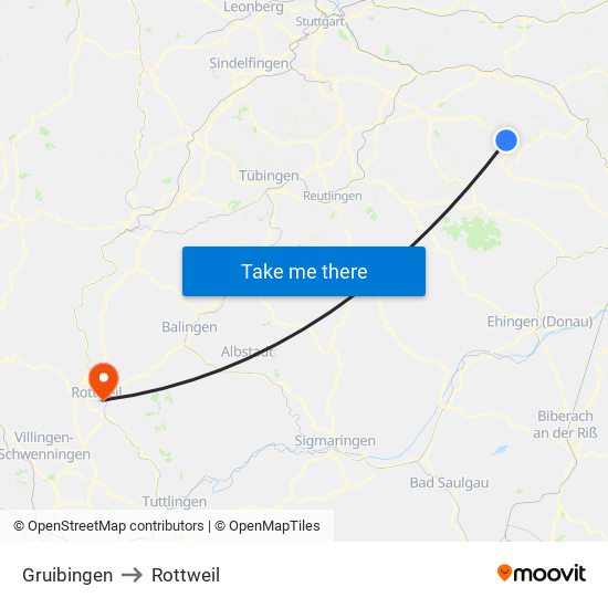 Gruibingen to Rottweil map