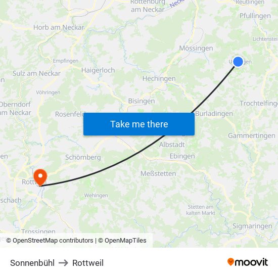Sonnenbühl to Rottweil map