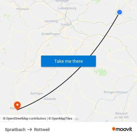 Spraitbach to Rottweil map