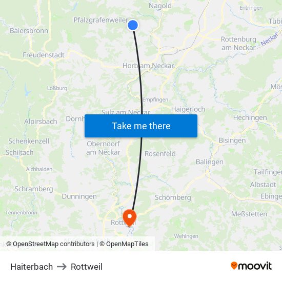 Haiterbach to Rottweil map