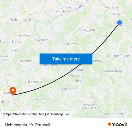 Lichtenstein to Rottweil map
