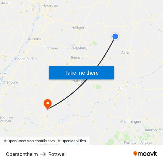 Obersontheim to Rottweil map