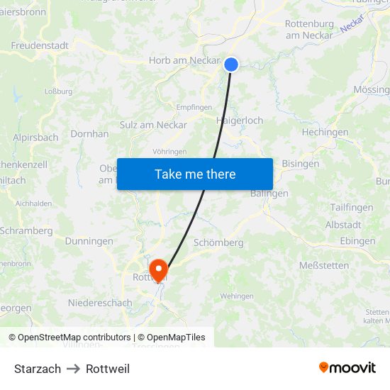Starzach to Rottweil map