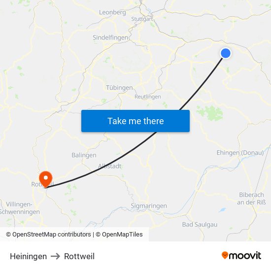 Heiningen to Rottweil map