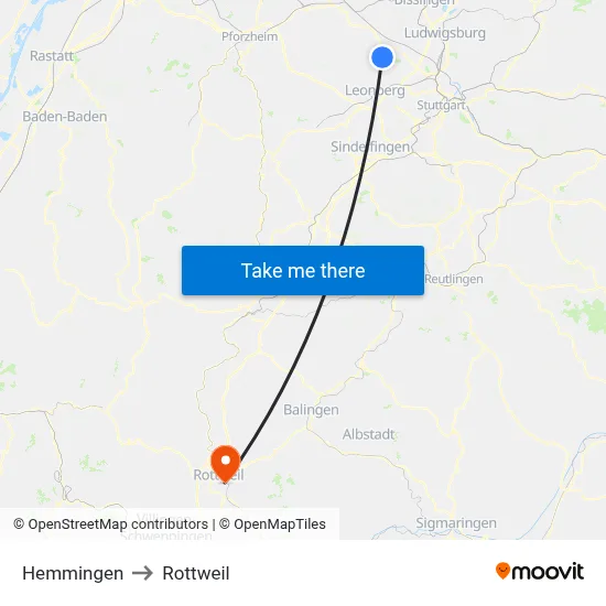 Hemmingen to Rottweil map