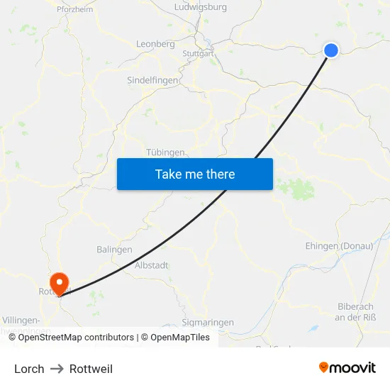 Lorch to Rottweil map